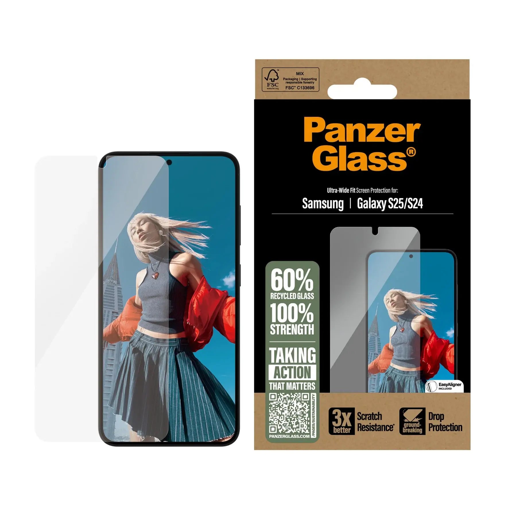PanzerGlass Samsung Galaxy S25 - Ultra-Wide Fit Case Friendly Full Screen Αντιχαρακτικό Γυαλί Οθόνης - Διάφανο
