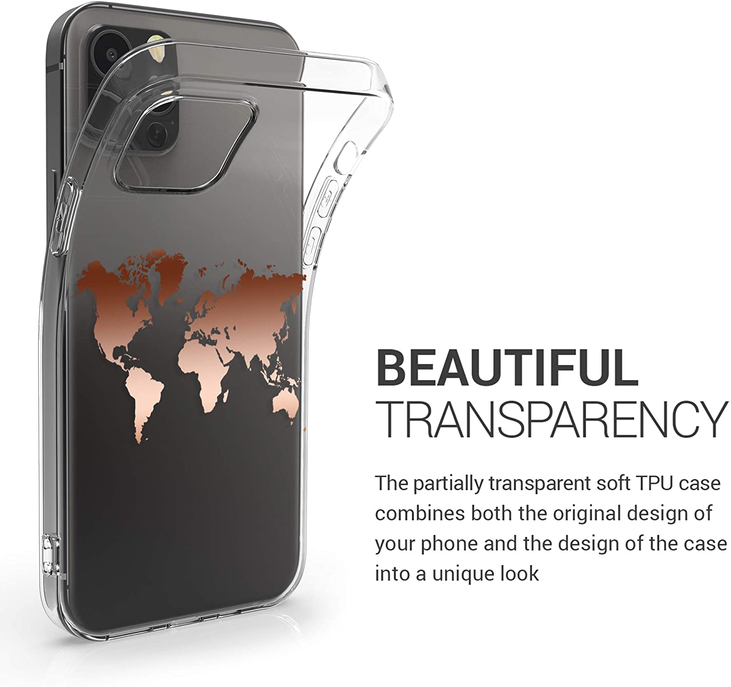 KW iPhone 12 Pro Max Θήκη Σιλικόνης TPU Design Travel Outline - Διάφανη / Rose Gold - 53037.01