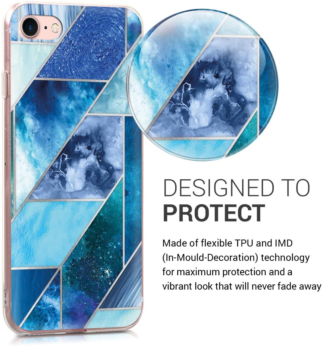 KW iPhone SE 2022 / SE 2020 / 7 / 8 Θήκη Σιλικόνης TPU Design Geometric Patterns - Blue / Turquoise / Silver - 46227.30