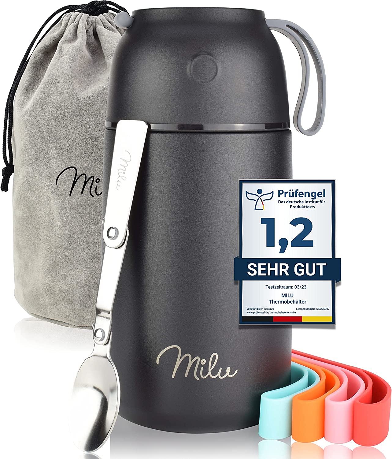 Milu Θερμός Φαγητού από Ανοξείδωτο Ατσάλι με Καπάκι-Μπολ και Κουτάλι - 800ml - Black - 2310