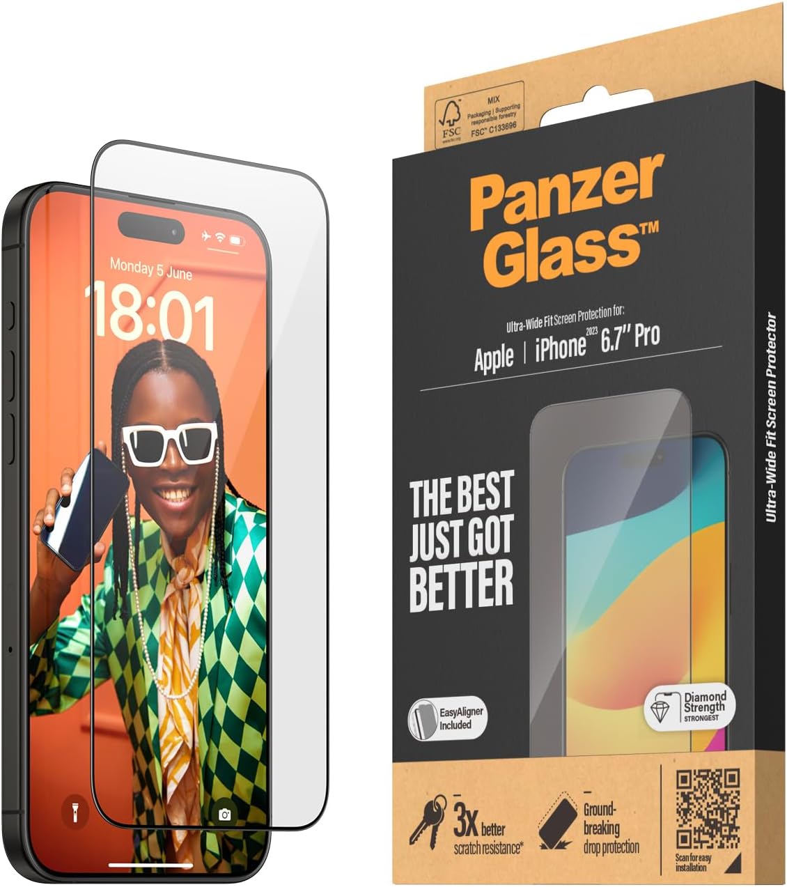 PanzerGlass iPhone 15 Pro Max Ultra-Wide Fit Easy Aligner Full Screen Αντιχαρακτικό Γυαλί Οθόνης - Black