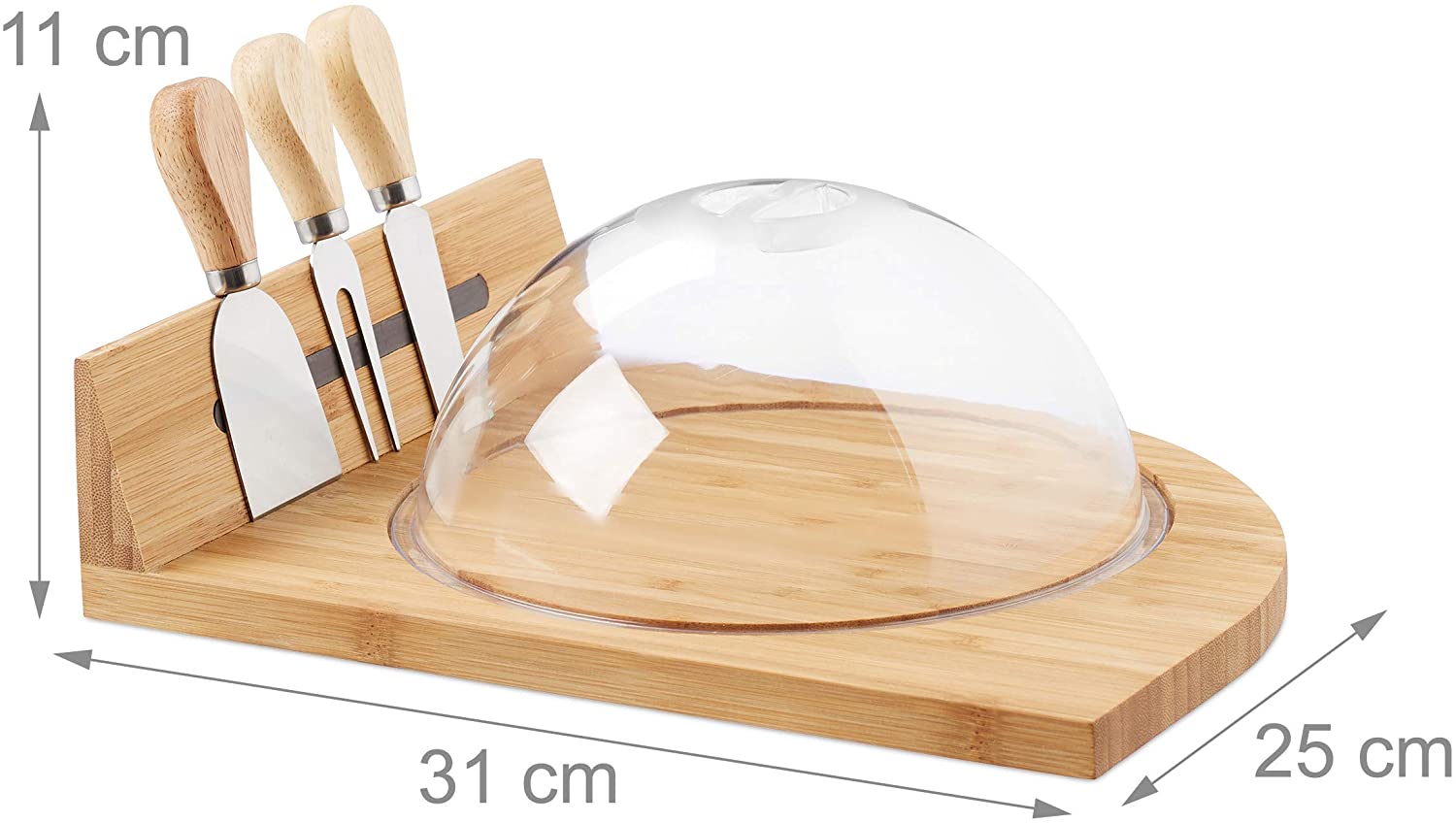Relaxdays Δίσκος για Τυριά από Μπαμπού με Καπάκι και Αξεσουάρ Κοπής - Natural - 4052025261221