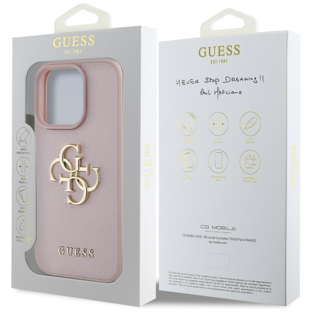 Guess iPhone 16 Pro Max - Grained Big 4G Logo Small Classic Logo - Σκληρή Θήκη με Επένδυση από Οικολογικό Δέρμα - Pink - GUHCP16XPGT4MBP