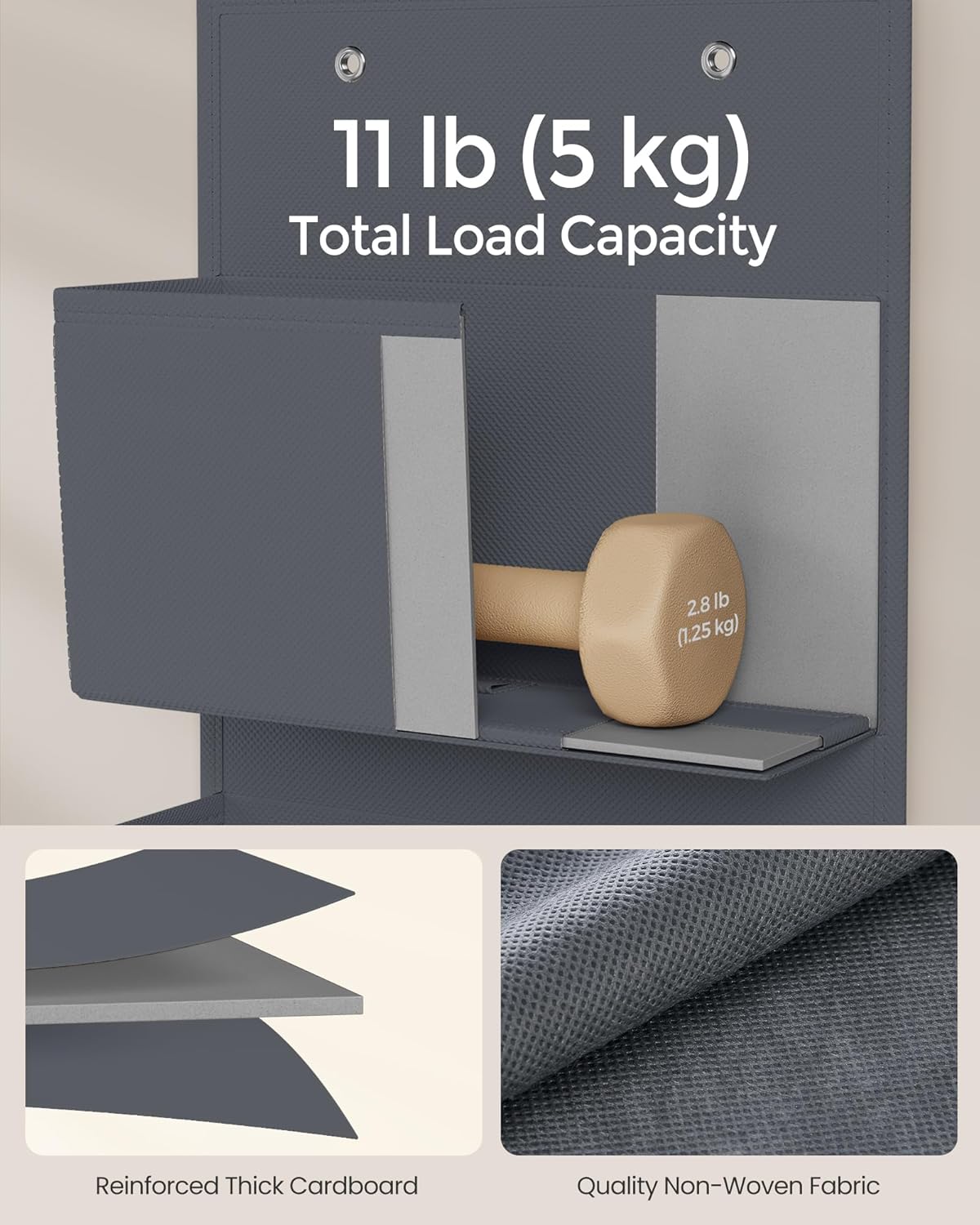 Songmics Κρεμαστό Σύστημα Οργάνωσης Πόρτας με 4 Θήκες - 33.5 x 12 x 100 cm - Grey - RDH04G