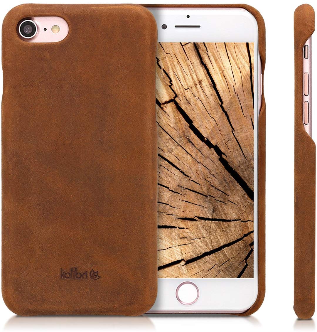 Kalibri iPhone SE 2022 / SE 2020 / 7 / 8 Σκληρή Θήκη με Επένδυση Γνήσιου Δέρματος - Brown - 39345.05