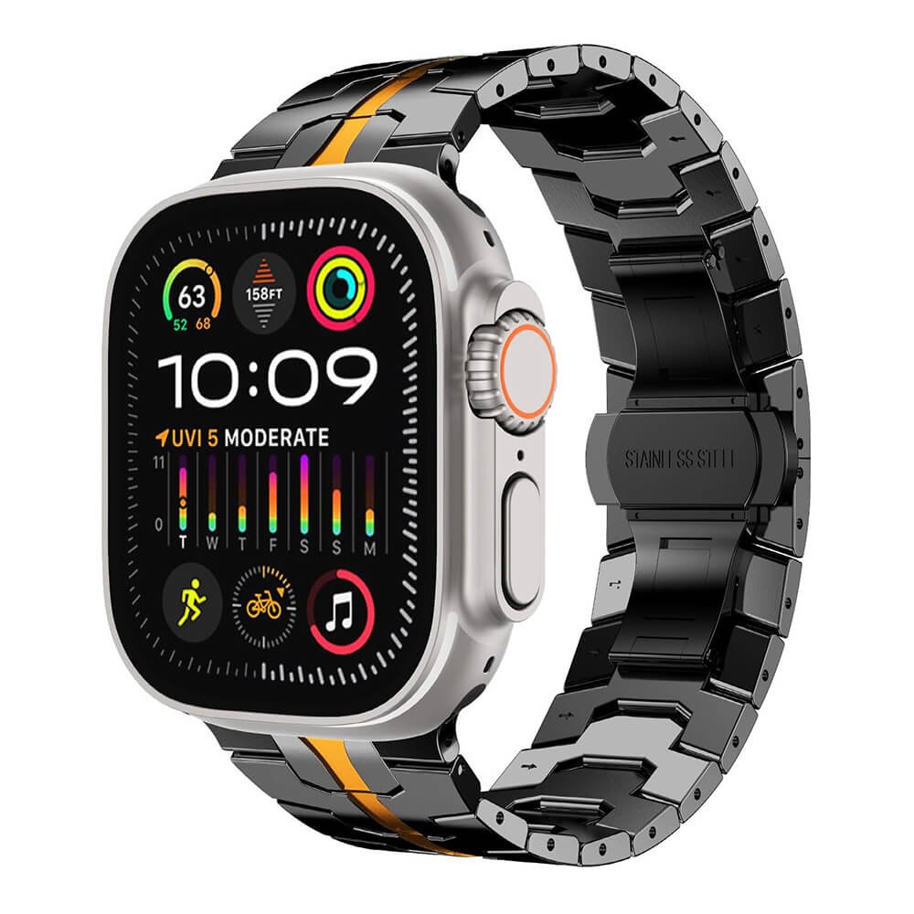 Techsuit Λουράκι Apple Watch 4 / 5 / 6 / 7 / 8 / 9 / SE / SE 2 / Ultra / Ultra 2 - 42 / 44 / 45 / 46 / 49 mm Watchband από Ανοξείδωτο Ατσάλι W063 - Black / Orange