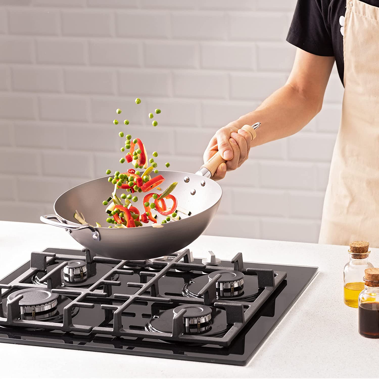 Navaris Τηγάνι Wok για Όλες τις κουζίνες - 30cm - Grey - 58082.01