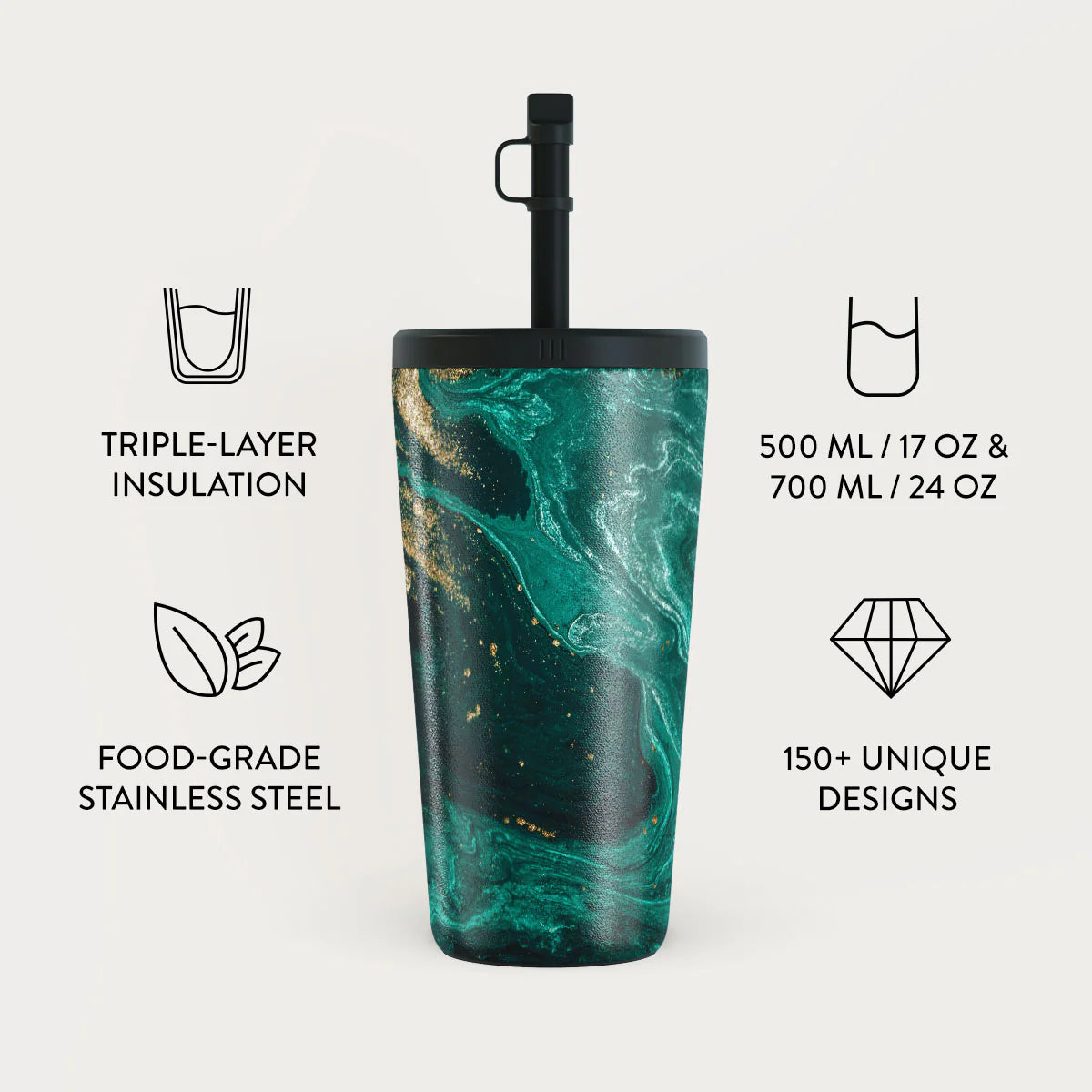 Burga Κούπα θερμός από Ανοξείδωτο Ατσάλι με καλαμάκι - 500ml - Emerald Pool