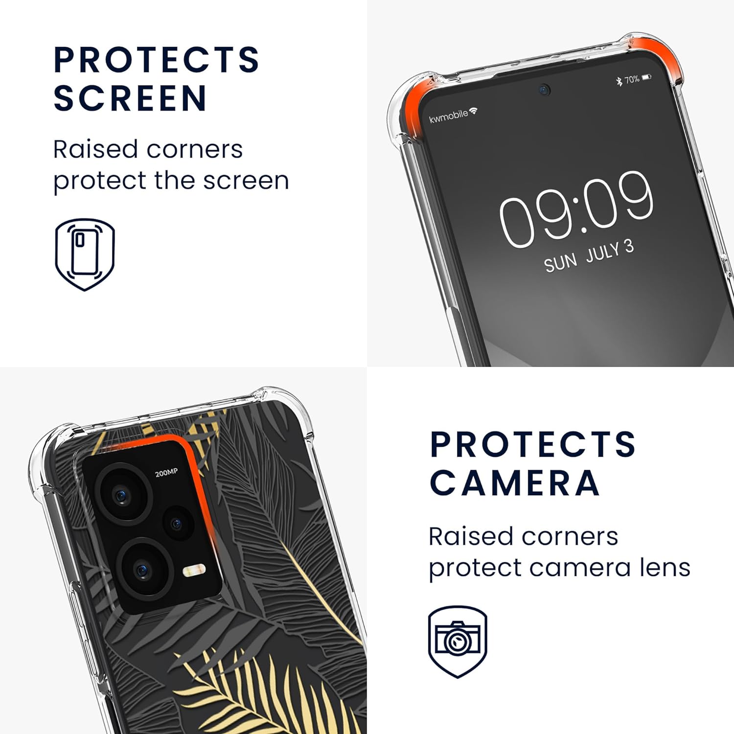 KW Xiaomi Redmi Note 12 Pro+ Θήκη Σιλικόνης TPU με Λουράκι - Design Palm Leaves - Yellow / Grey / Διάφανη