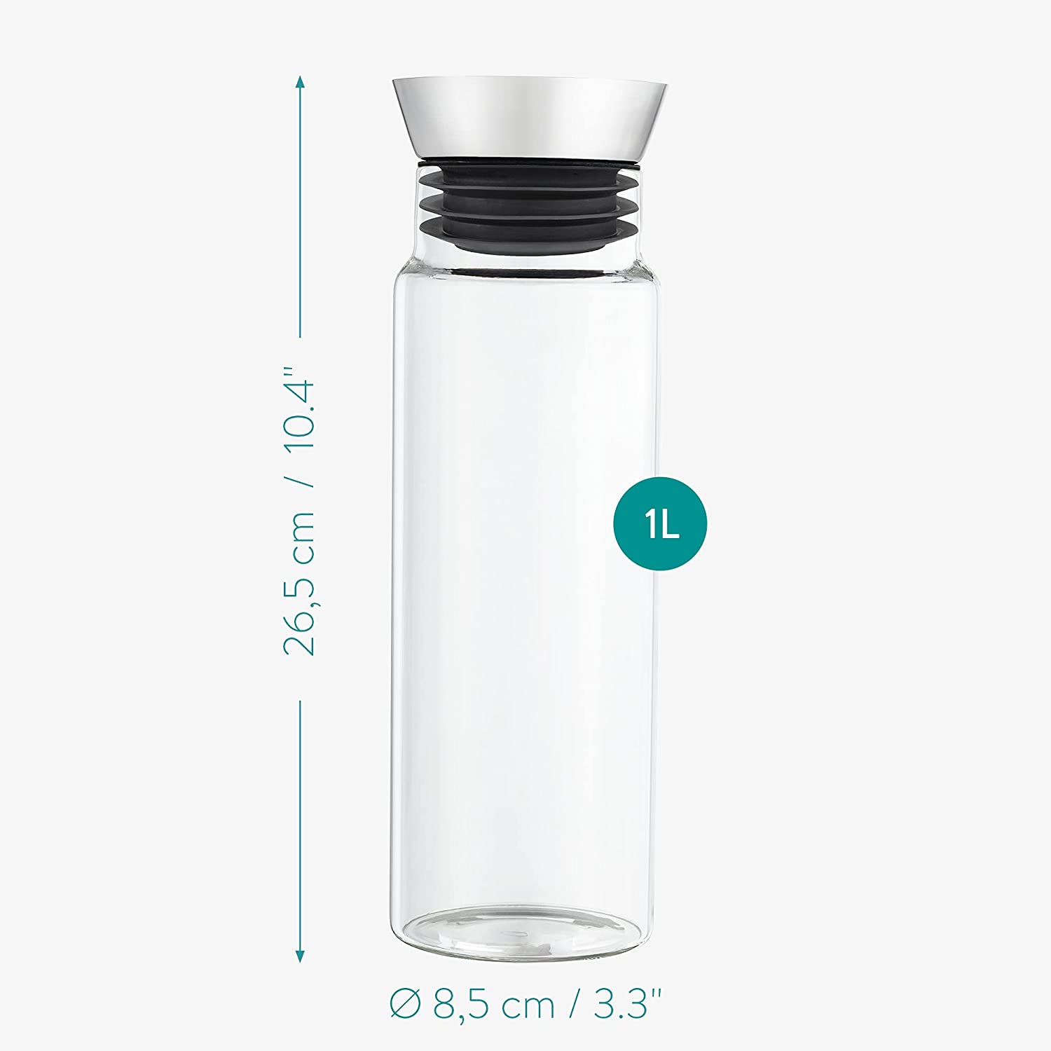 Navaris Glass Water Carafe with Lid Γυάλινη Κανάτα Νερού - 1L - Clear - 53828.01