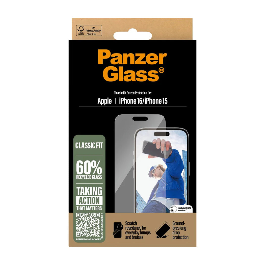 PanzerGlass iPhone 16 Classic Fit Αντιχαρακτικό Γυαλί Οθόνης - Διάφανο