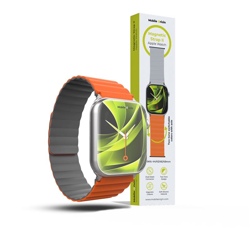 Mobile Origin Λουράκι Apple Watch 4/5/6/7/8/9/10/11 - SE (1/2/3) - Ultra (1/2/3) - 42/44/45/49mm Strap II Σιλικόνης - Orange / Grey