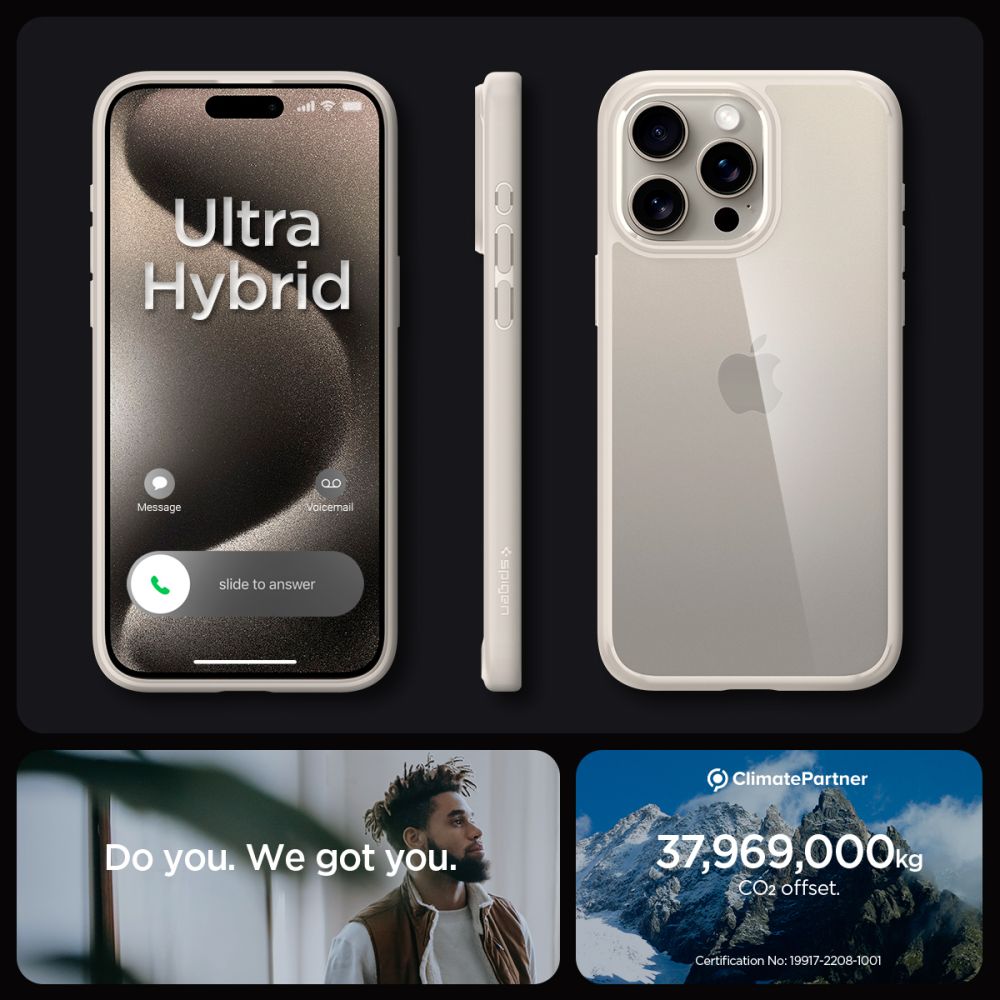 Spigen iPhone 15 Pro Ultra Hybrid Σκληρή Θήκη με Πλαίσιο Σιλικόνης - Natural Titanium