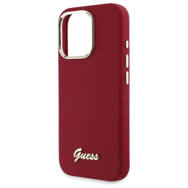 Guess iPhone 16 Pro - Silicone Script Metal Logo and Frame - Σκληρή Θήκη με Πλαίσιο Σιλικόνης - Magenta - GUHCP16LSMBSLM