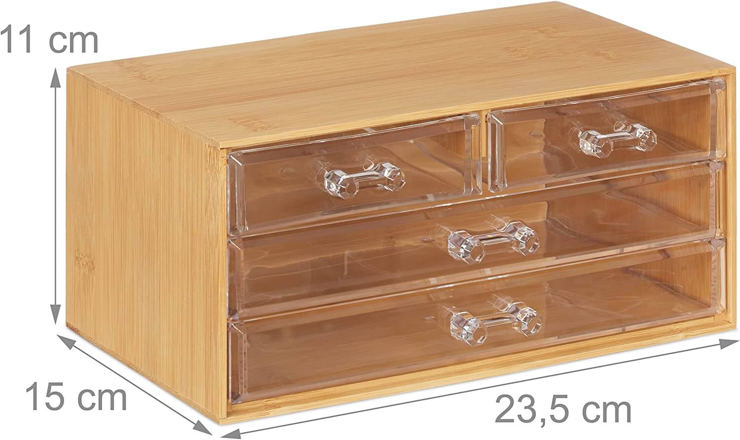 Relaxdays Οργανωτής Καλλυντικών με 4 Συρτάρια από Μπαμπού και Πλαστικό - Natural / Διάφανο - 4052025430351