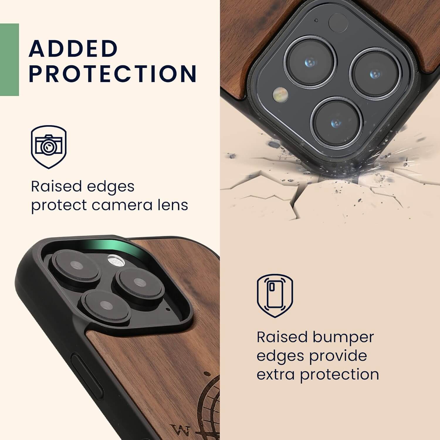 KW iPhone 16 Pro Θήκη από Φυσικό Ξύλο - Design Vintage Compass - Dark Brown