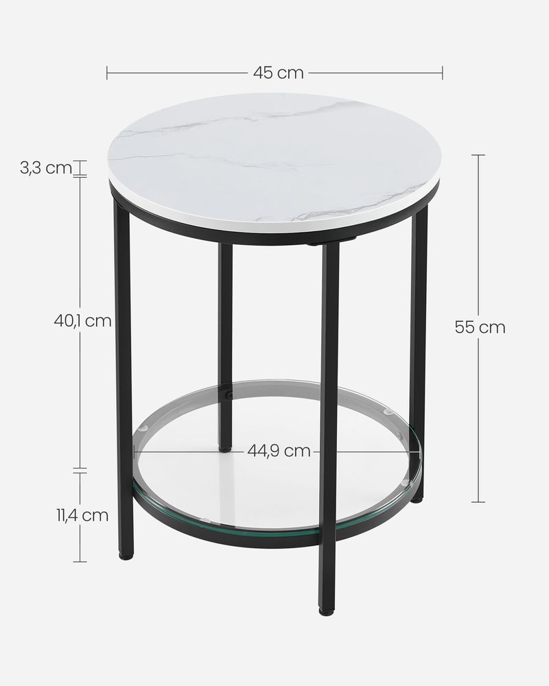 Vasagle Στρόγγυλο Βοηθητικό Τραπέζι 2 Επιπέδων - Marble White / Black - LET285B13