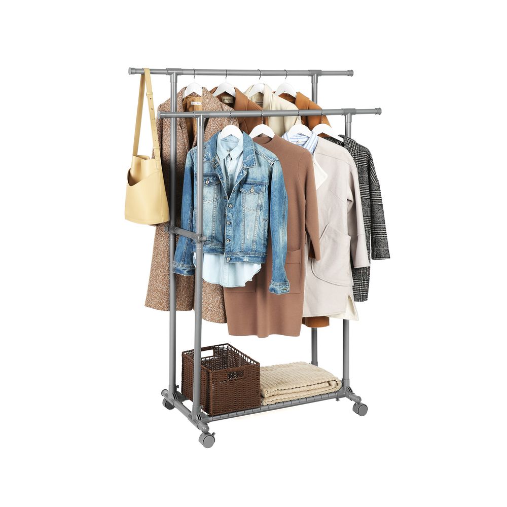 Songmics Επιδαπέδια Επεκτεινόμενη Μεταλλική Κρεμάστρα - Ράγα Ρούχων με Ράφι - Grey - LLR13GY