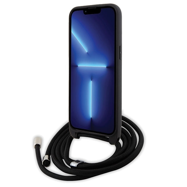 Karl Lagerfeld iPhone 15 Pro Max - Crossbody Saffiano Monogram Metal Pin Karl Choupette Σκληρή Θήκη με Επένδυση Συνθετικού Δέρματος και Λουράκι - Black - KLHCP15XSASKNPSK