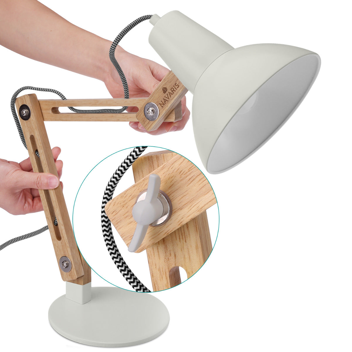 Navaris Wooden Desk Lamp Επιτραπέζιο Φωτιστικό από Ξύλο - Brown / Light Grey - 49125.70