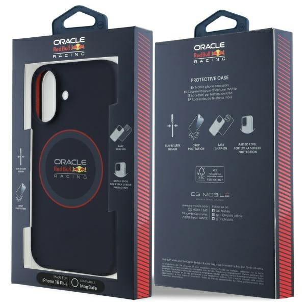 Red Bull iPhone 16 Plus - Silicone Red Ring - MagSafe Σκληρή Θήκη με Πλαίσιο Σιλικόνης - Navy - RBHMP16M24SIILVR