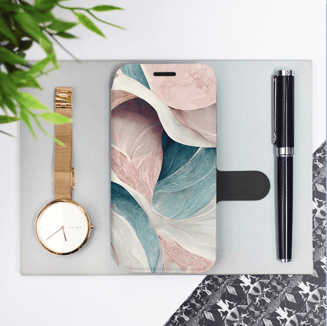 Mobiwear iPhone 12 Pro Θήκη Βιβλίο Slim Flip - Design Pink and Greenish Marble - VP33S