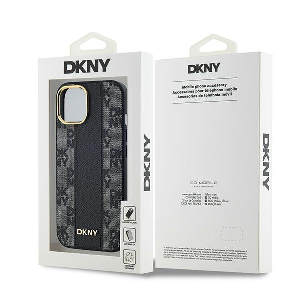 DKNY iPhone 15 / 14 / 13 - Σκληρή Θήκη με Επένδυση Συνθετικού Δέρματος - Leather Checkered Mono Pattern MagSafe - Black