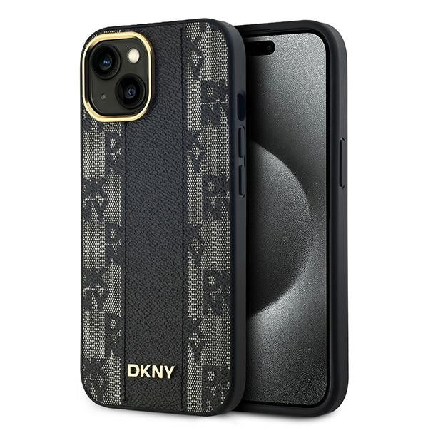 DKNY iPhone 15 / 14 / 13 - Σκληρή Θήκη με Επένδυση Συνθετικού Δέρματος - Leather Checkered Mono Pattern MagSafe - Black