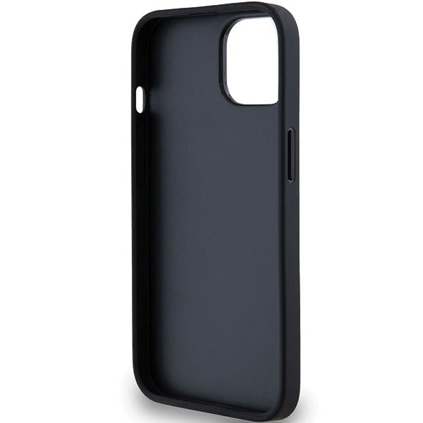 DKNY iPhone 15 / 14 / 13 - Σκληρή Θήκη με Επένδυση Συνθετικού Δέρματος - Leather Mono Stripe and Metal Logo - Black