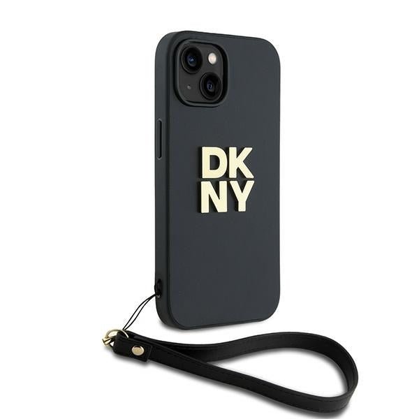 DKNY iPhone 15 / 14 / 13 - Wrist Strap Stock Logo - Σκληρή Θήκη με Επένδυση Συνθετικού Δέρματος με Λουράκι - Black