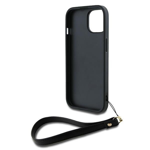 DKNY iPhone 15 / 14 / 13 - Wrist Strap Stock Logo - Σκληρή Θήκη με Επένδυση Συνθετικού Δέρματος με Λουράκι - Black