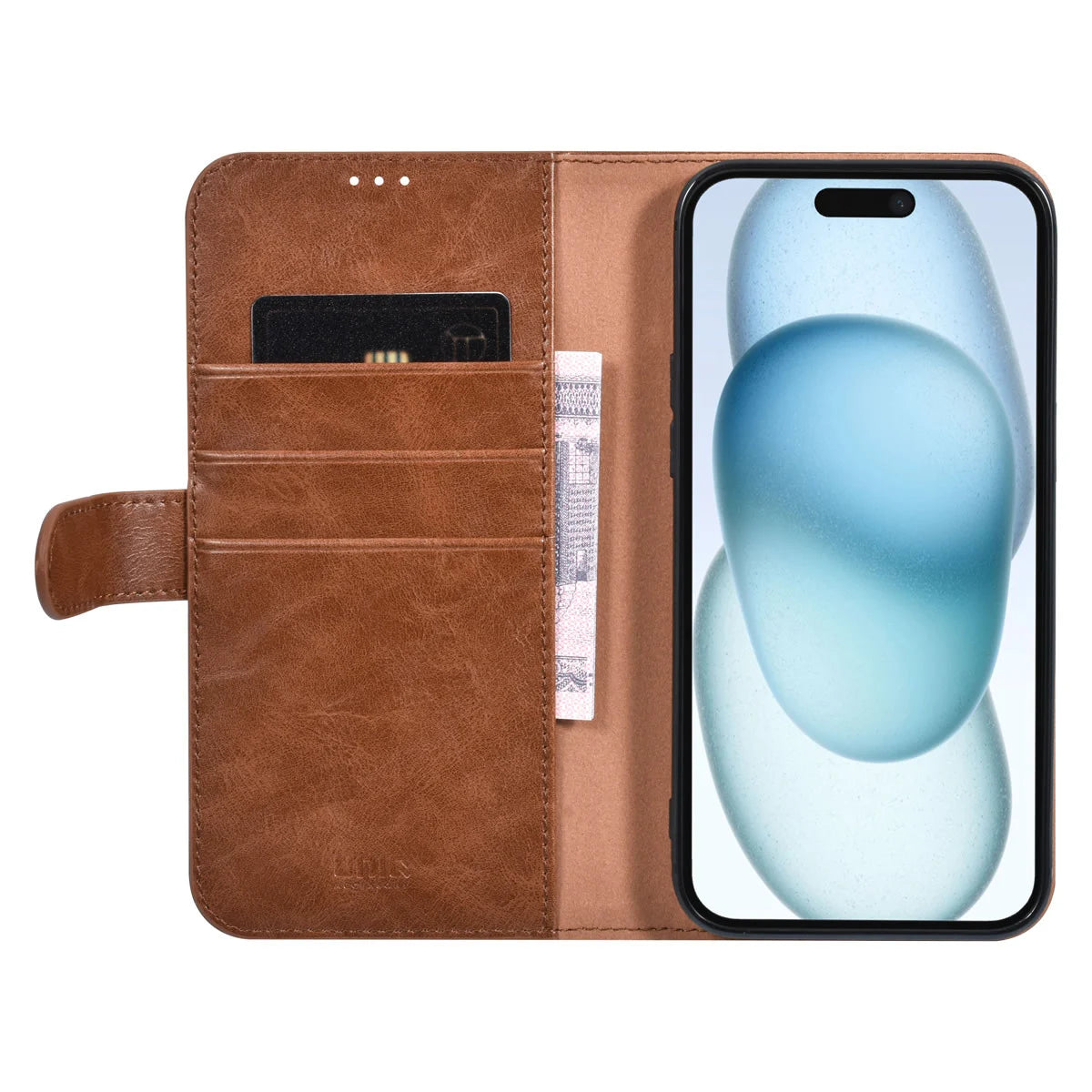 Tuniq iPhone 15 Plus / 14 Plus - Θήκη Πορτοφόλι από Δερματίνη με Stand - Καφέ