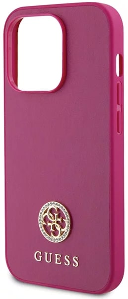 Guess iPhone 15 Pro 4G Strass Metal Logo Θήκη με Επένδυση Συνθετικού Δέρματος - Pink - GUHCP15LPS4DGPP