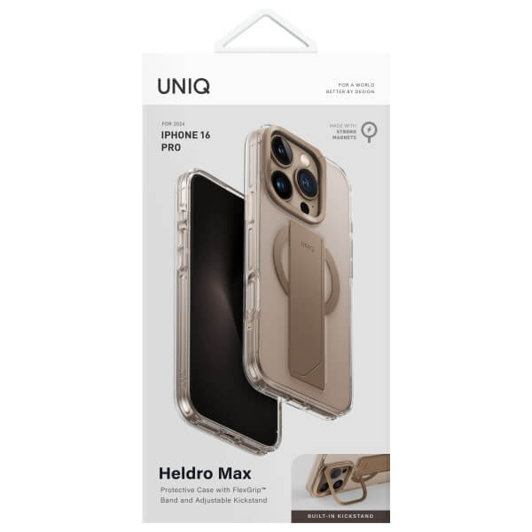 Uniq iPhone 16 Pro - Heldro Max - MagSafe Σκληρή Θήκη με Πλαίσιο Σιλικόνης και Finger Holder - Taupe Gold