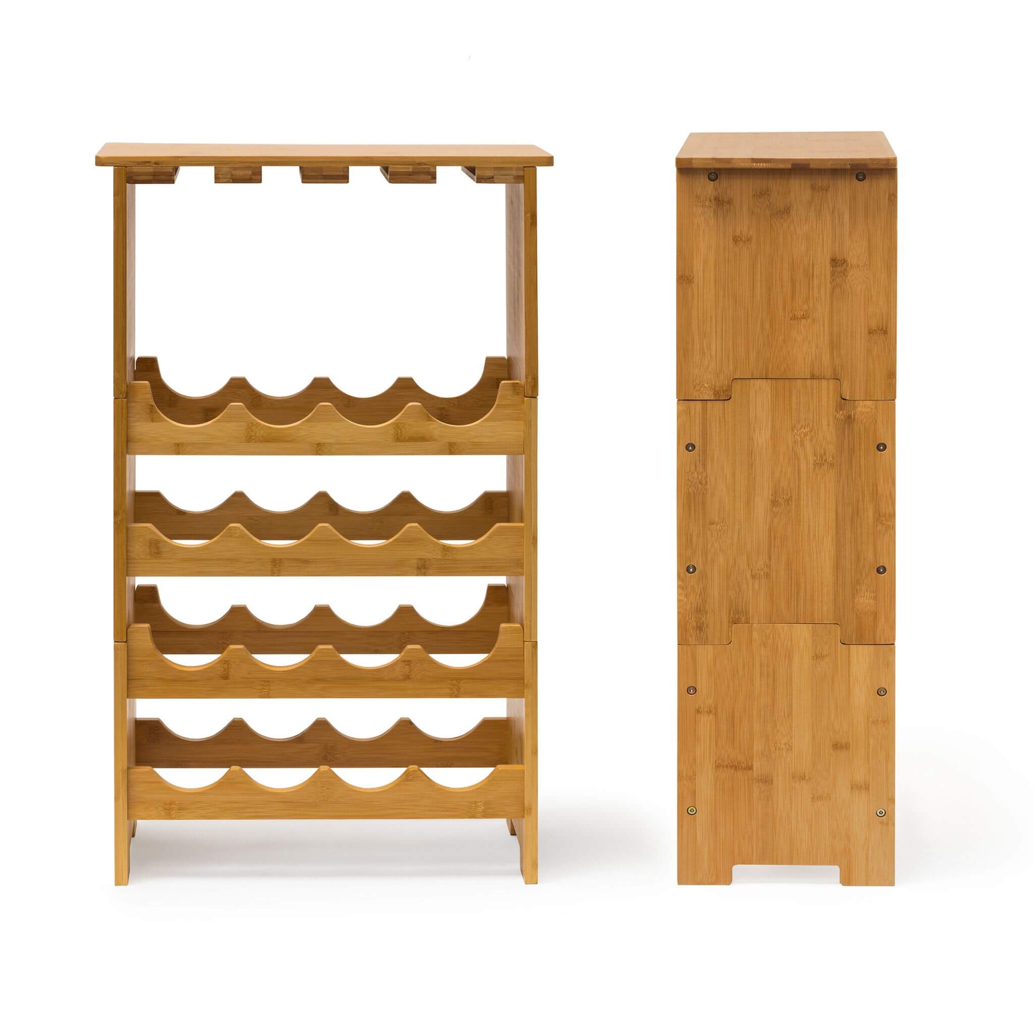 Relaxdays Ράφι από Μπαμπού για 16 Μπουκάλια Κρασιού και 12 Ποτήρια - 50 x 24 x 84 cm - Natural - 4052025138714