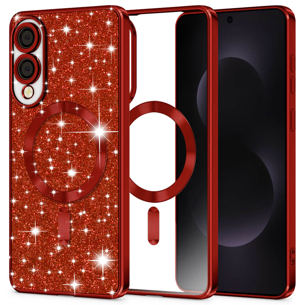 Techsuit Samsung Galaxy S25 Edge - Luxury Glitter MagSafe - Θήκη Σιλικόνης - Red