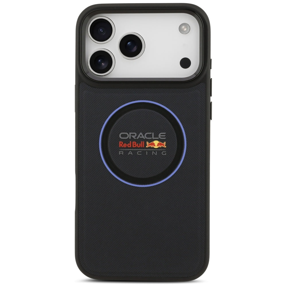 Red Bull iPhone 17 Pro Max - Red Bull Meshed Blue Ring and Metal Buttons MagSafe - Σκληρή Θήκη με Επένδυση Συνθετικού Δέρματος - Navy - RBHMP17X24PUILVB