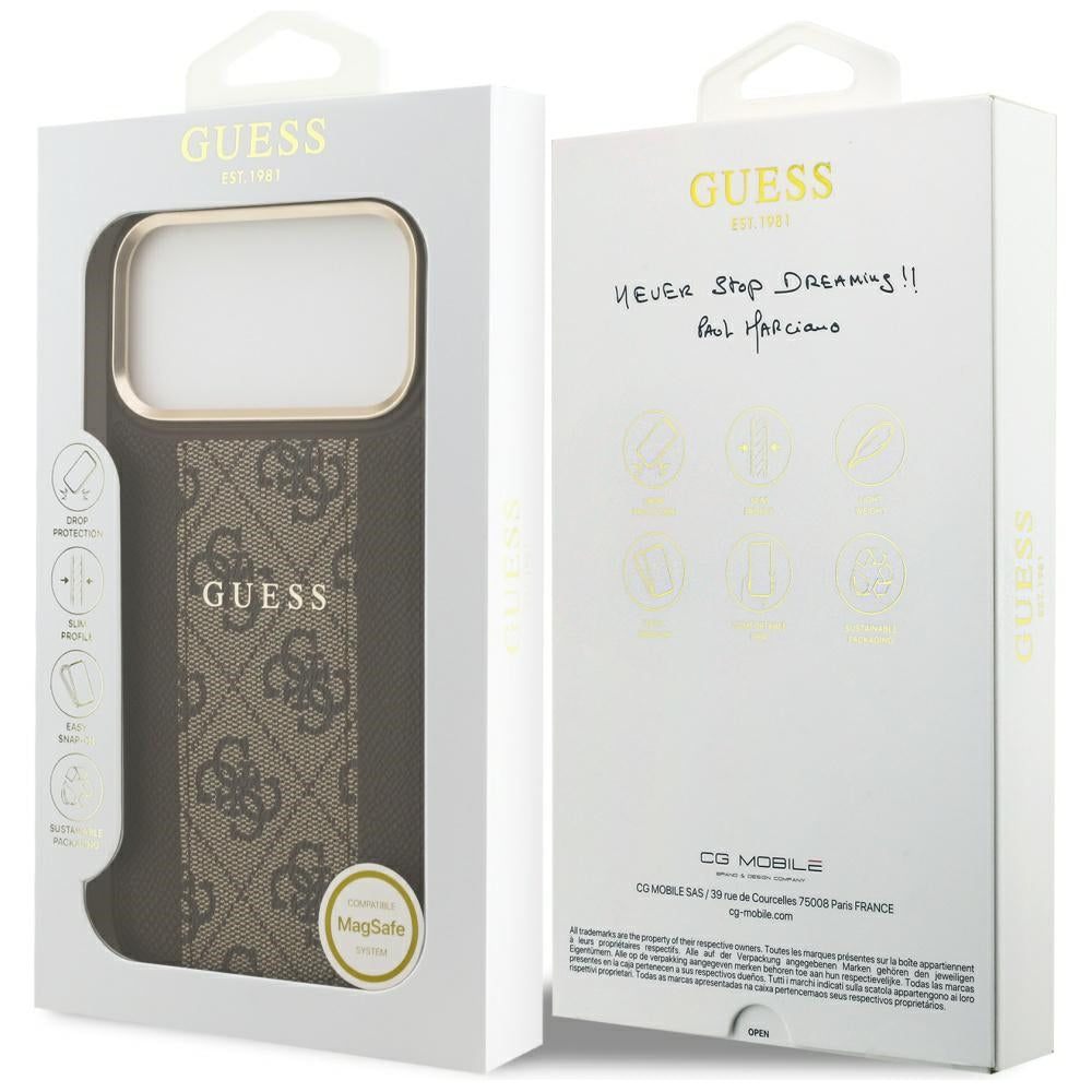 Guess iPhone 17 Pro Max - 4G Stripe MagSafe - Θήκη με Επένδυση Συνθετικού Δέρματος - Brown - GUHMP17XPG4SEMCW