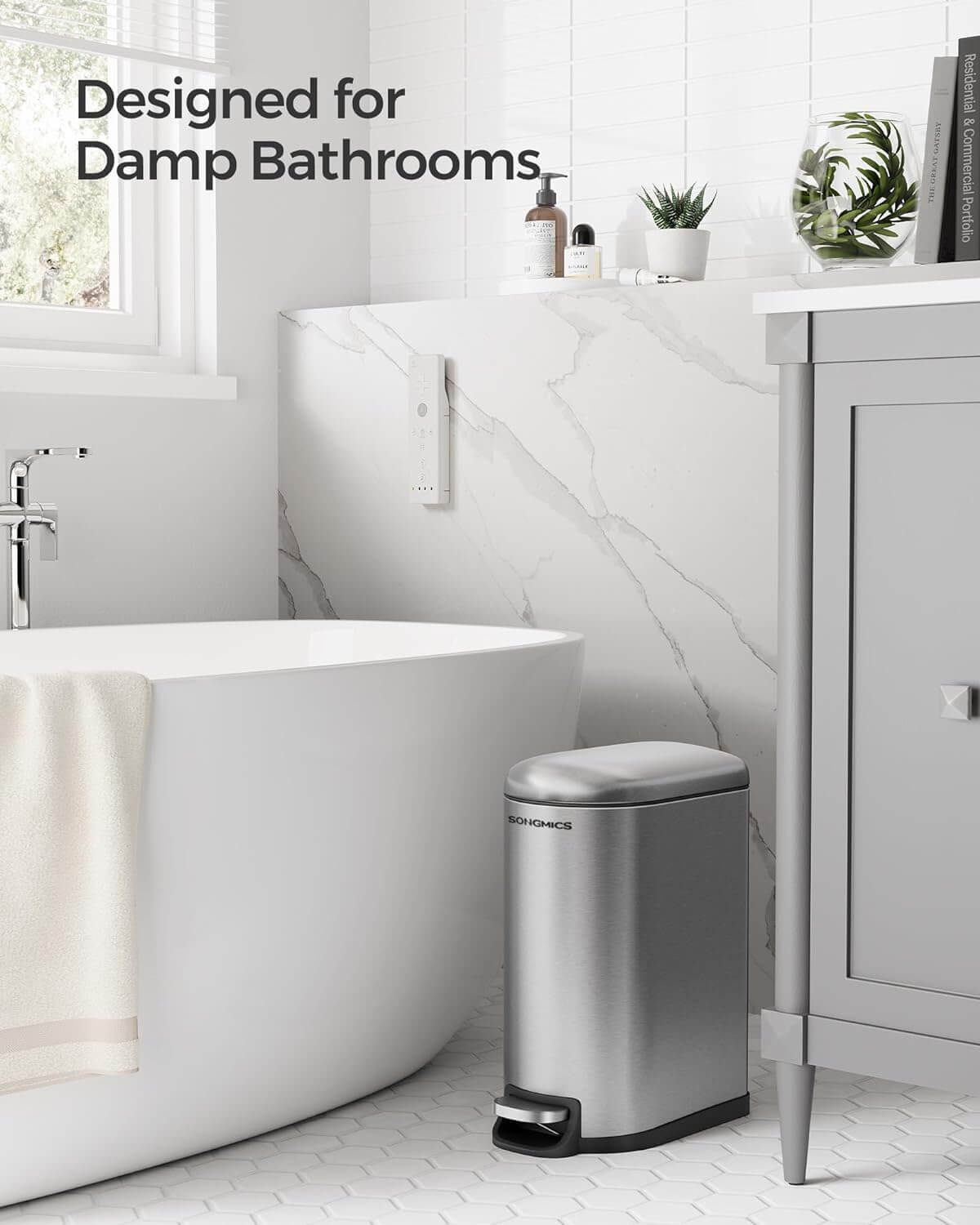 Songmics Κάδος Απορριμμάτων για το Μπάνιο - 10L - Silver - LTB10NL