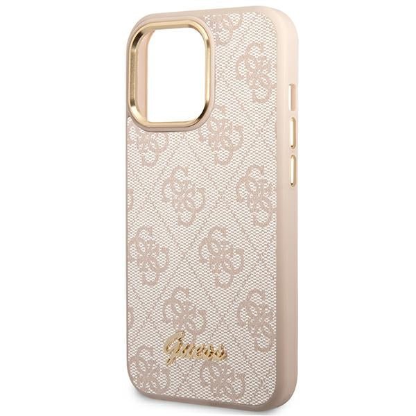 Guess iPhone 14 Pro Max 4G Vintage Gold Logo Σκληρή Θήκη με Πλαίσιο Σιλικόνης - Pink - GUHCP14XHG4SHP