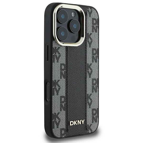 DKNY iPhone 16 Pro Max - Checkered Pattern - MagSafe Σκληρή Θήκη με Επένδυση Συνθετικού Δέρματος - Black