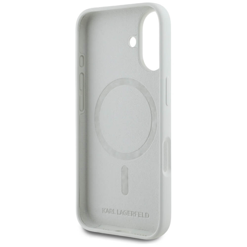 Karl Lagerfeld iPhone 16 - Silicone Double Heads and Circle - Σκληρή Θήκη Σιλικόνης με MagSafe - Beige - KLHMP16SSKCHTCE