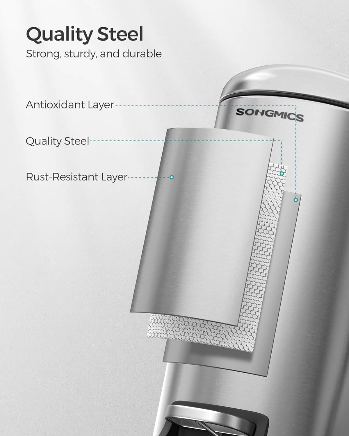 Songmics Κάδος Απορριμμάτων για το Μπάνιο - 10L - Silver - LTB10NL