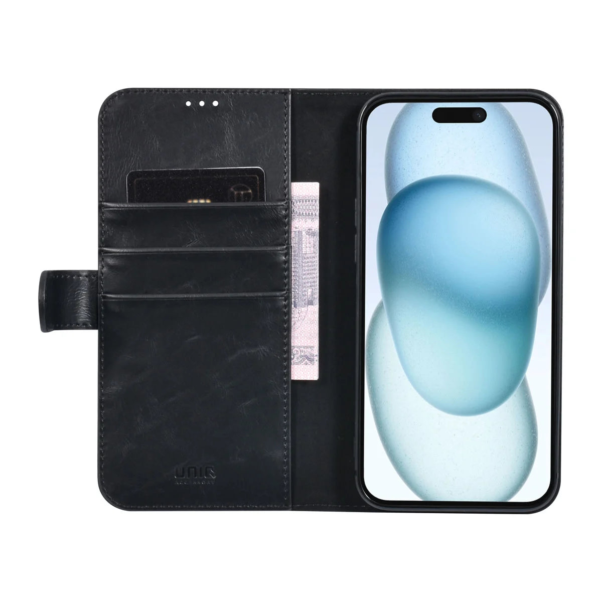 Tuniq iPhone 15 Plus / 14 Plus - Θήκη Πορτοφόλι από Δερματίνη με Stand - Μαύρο