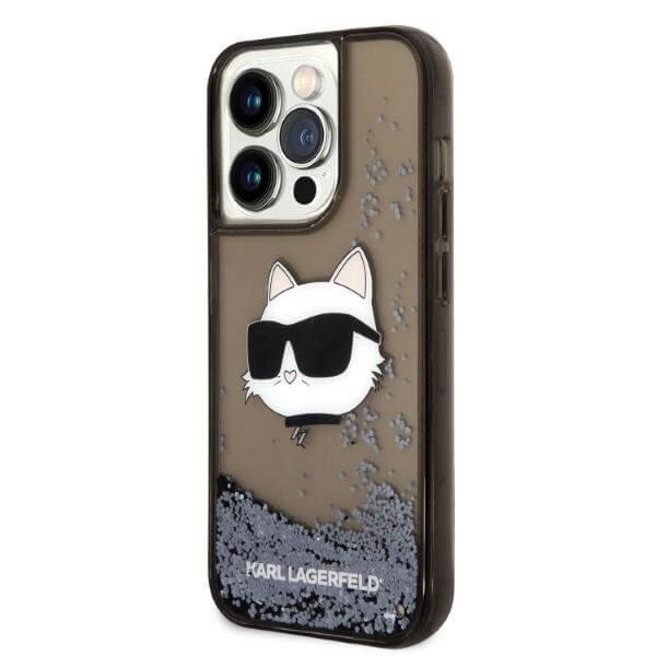 Karl Lagerfeld iPhone 14 Pro Max - Liquid Glitter Choupette's Head Σκληρή Θήκη με Πλαίσιο Σιλικόνης - Black - KLHCP14XLNCHCK