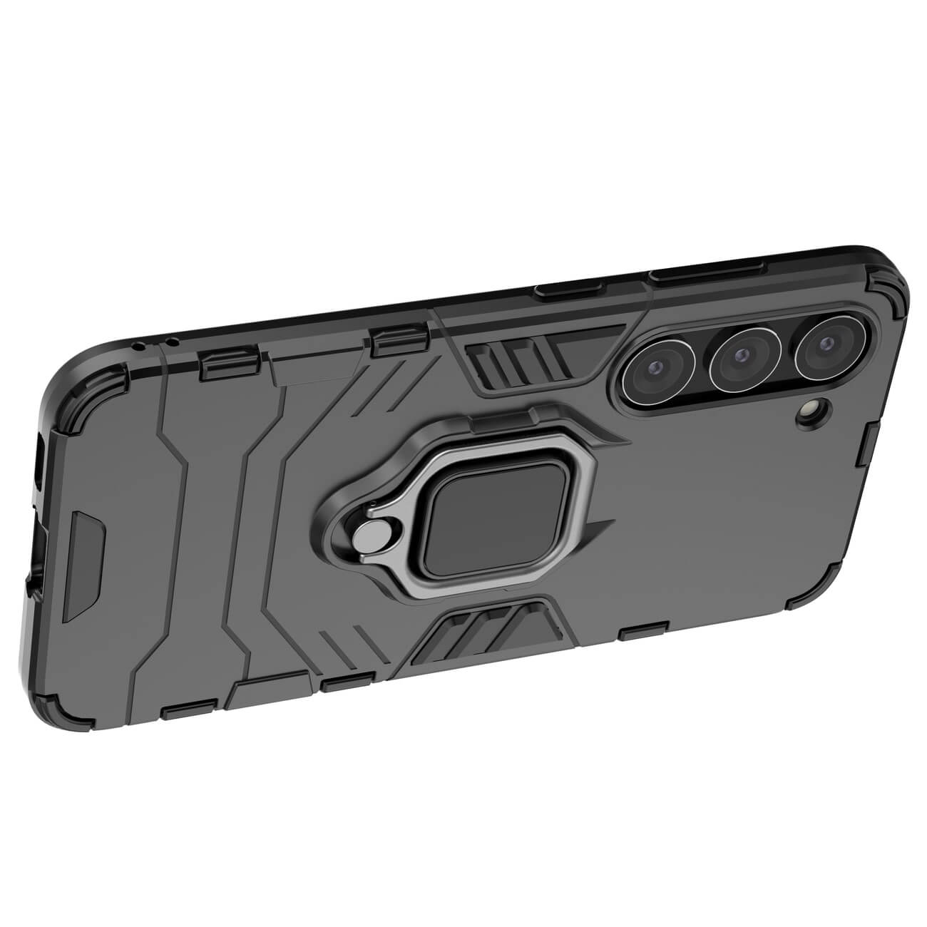 OEM Samsung Galaxy S23 Rugged Armor Σκληρή Θήκη Υψηλής Προστασίας με Πλαίσιο Σιλικόνης και Δαχτυλίδι Συγκράτησης - Black