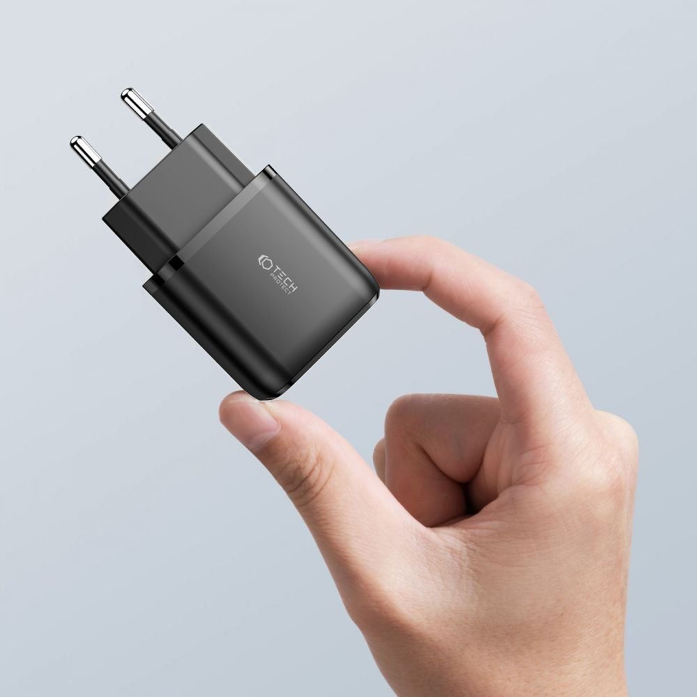 Tech - Protect C20W QC3.0 Οικιακός Φορτιστής Γρήγορης Φόρτισης με 2 Θύρες USB και Type C - Black