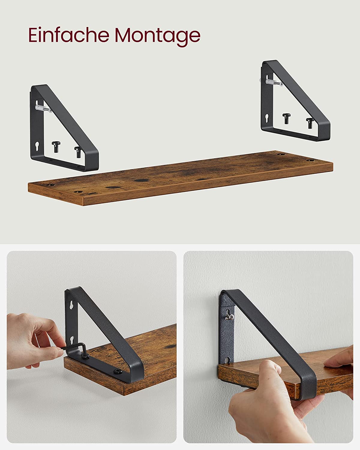 Vasagle Σετ 3 Ράφια Διαφορετικού Μεγέθους - Vintage Brown / Black - LWS33BX