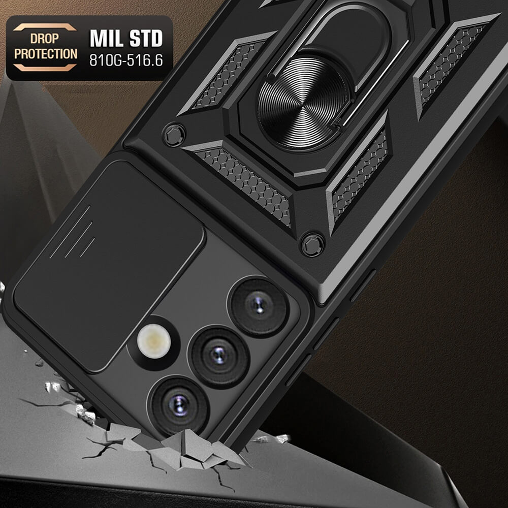 Techsuit Samsung Galaxy S25 - CamShield - Σκληρή Θήκη με Προστασία Καμερών και Δαχτυλίδι Συγκράτησης - Black