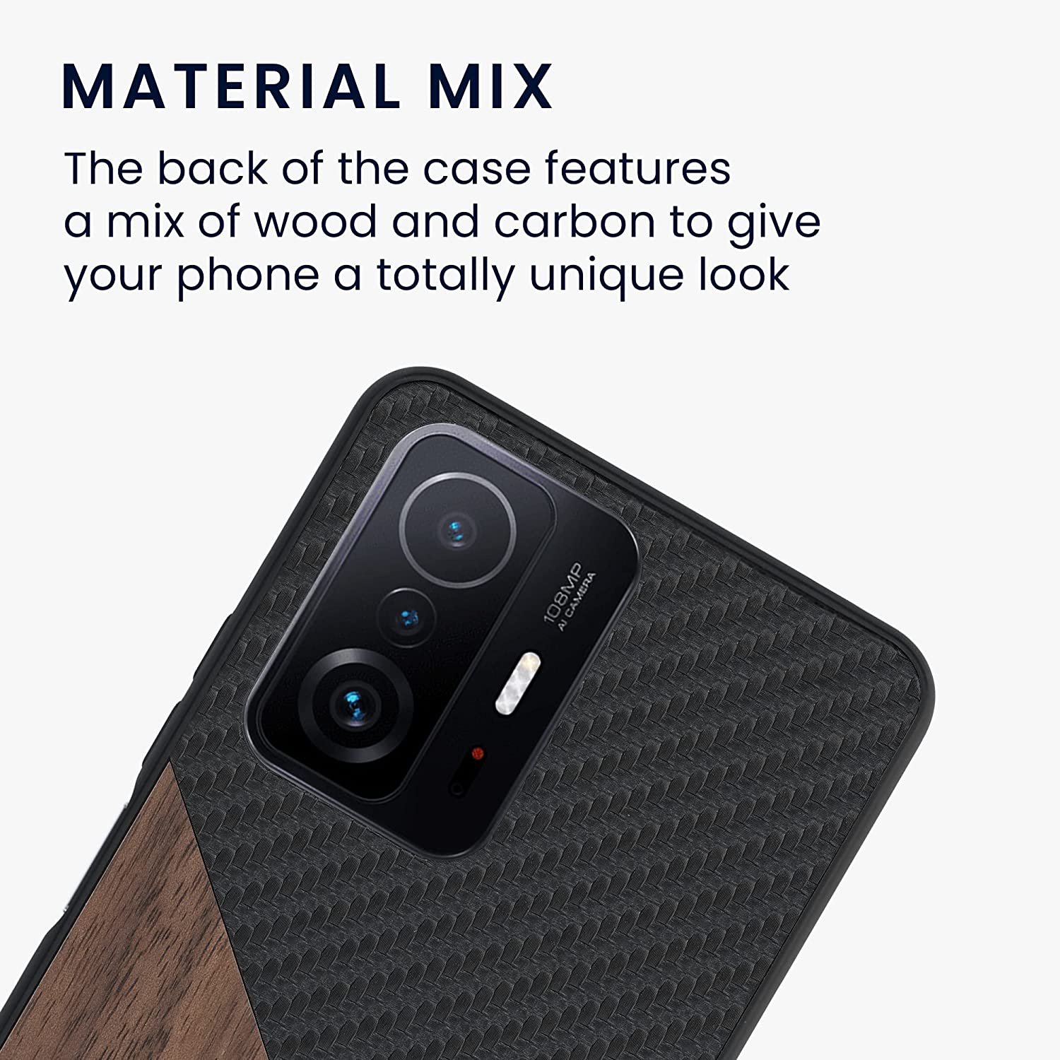KW Xiaomi 11T / 11T Pro Θήκη από Φυσικό Ξύλο και Carbon - Black / Dark Brown - 56624.01